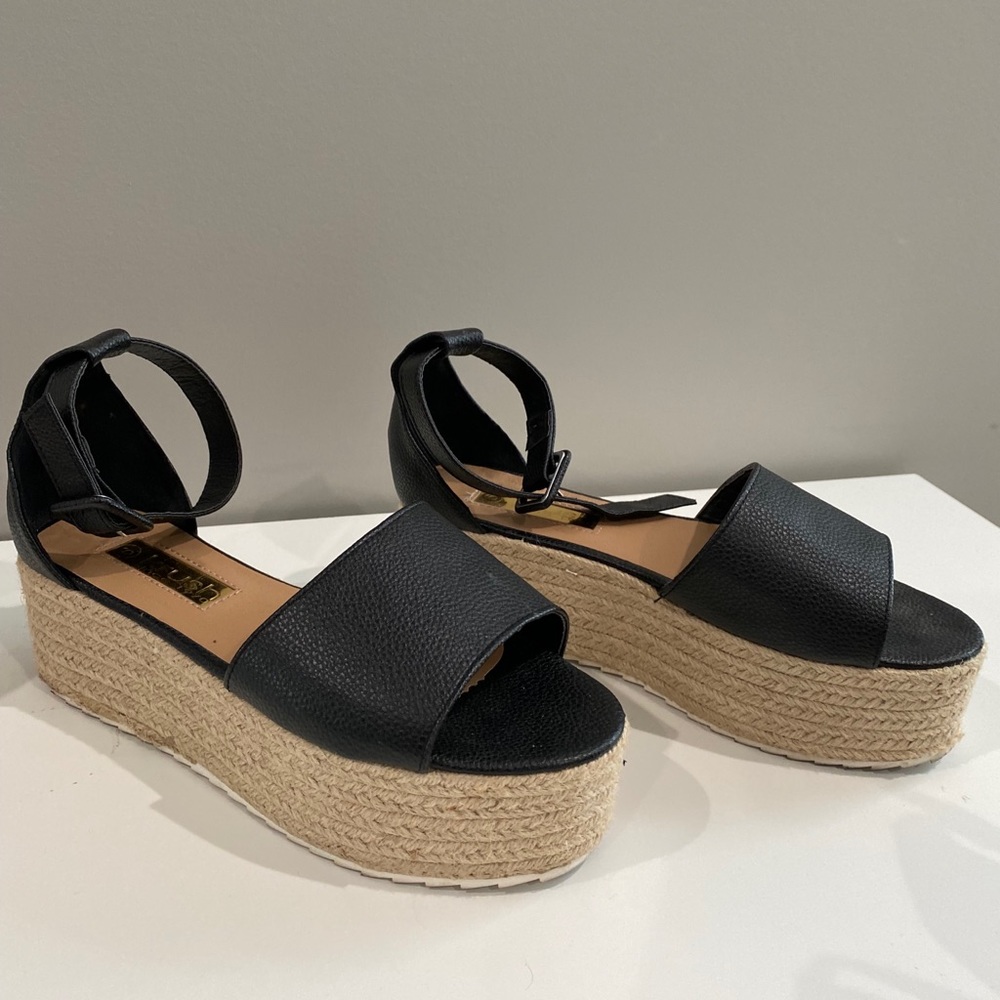 BLACK JUTE ESPADRILLE WEDGE SANDAL